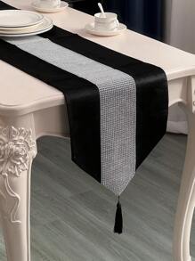 1 pièce Chemin de table en velours simple de style moderne avec diamant brillant pour la décoration de table à manger, fête de festival à la maison