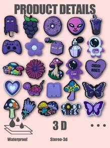 12-18-25  PCS Cute Purple Mix Series Theme Pattern Cute Shoe Charm Suitable For Crocodile Charm DIY Decorative , Pen Cases, Bags, Phone Case Accessories And Party Gifts