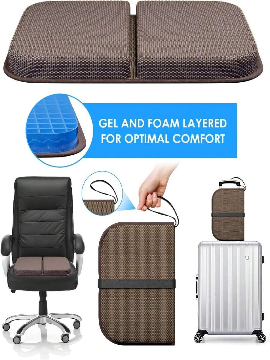 14.5" X 10.5" Gel Seat Cushion Portable Massage Travel Cushions Foldable For Car Office Chair Wheelchair Hip Coccyx, Sciatica, Pressure Sores Tailbone Pain Relief