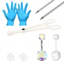 CIZME 9pcs Belly Button Ring Piercing Kit,Belly Button Piercing Kit Stainless Steel 14G Belly Button Rings Piercing Needles Disposable Piercing Clamps Set Navel Belly - Multicolor - View 5