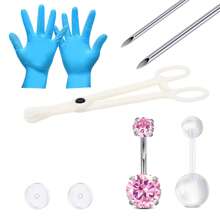CIZME 9pcs Belly Button Ring Piercing Kit,Belly Button Piercing Kit Stainless Steel 14G Belly Button Rings Piercing Needles Disposable Piercing Clamps Set Navel Belly - Multicolor - View 3