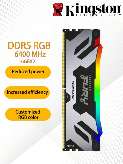 KINGSTON Kingston Fury Renegade DDR5 Memory RGB RAMs 6400MHZ 16GX2 LGA 1700 CPU XMP 3.0 AMD Gaming Mainboard RAM 16GBX2
