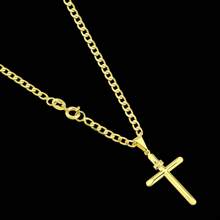 Corrente Cordão Masculino com Pingente Cruz Banhados a Ouro 18k Correntinha Fina - Dourado - Visão 1