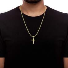 Corrente Cordão Masculino com Pingente Cruz Banhados a Ouro 18k Correntinha Fina - Dourado - Visão 3