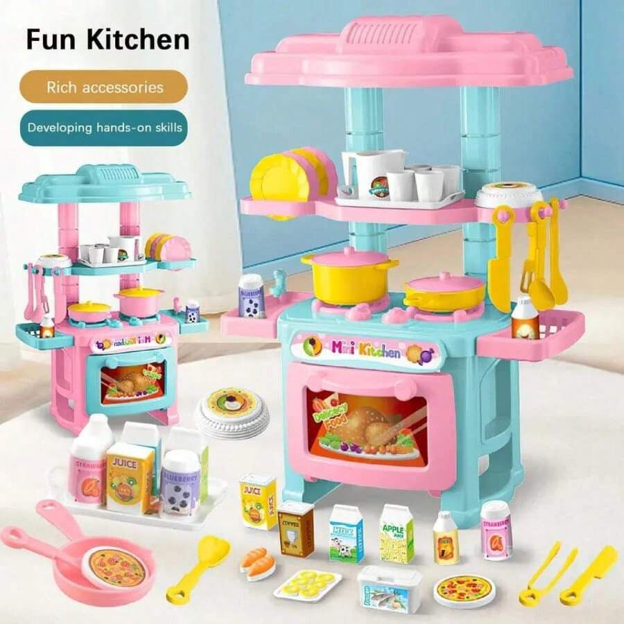 cocina de juguete con 48 piezas linda cocina de juguete con accesorios y productos de supermercado - Multicolor - Ver 1
