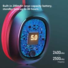 Full Ear Wireless Headset Support Wireless/TF Card/3.5mm Audio/Wired Mode, Gaming Earphone, 360° Powerful Sound, Compatible With Mobile Phones, Laptops, Tablets,  Perfect Gift For Friends And Couples - Red - View 7