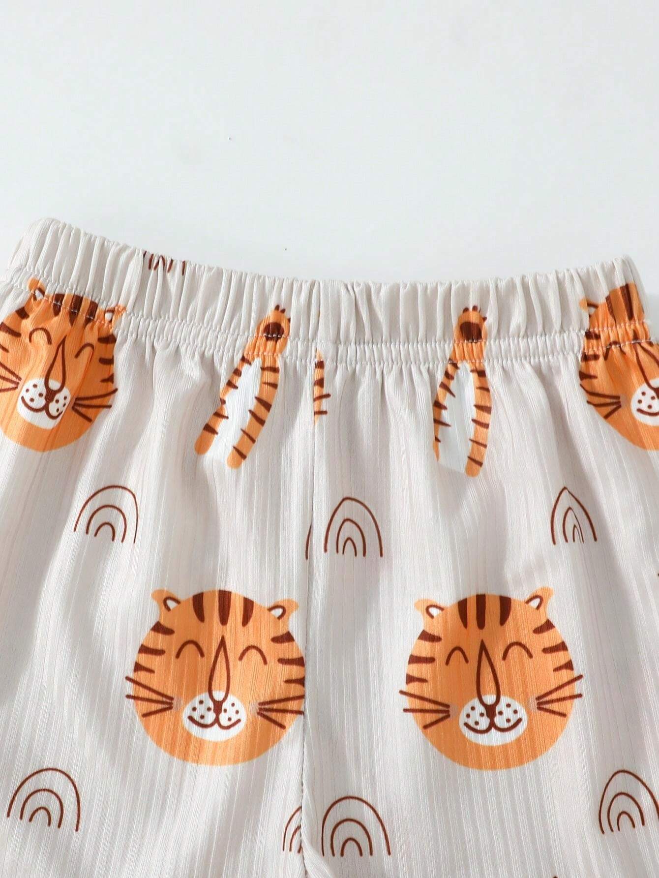 Baby Boy Cute Cartoon Tiger Print Tank Top And Shorts 2Piece Set