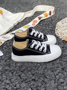 Mid-Top Canvas Children Sneakers, Spring/Autumn Korean Style, Simple Design, Fashionable Low-Top Athletic Laced Shoes, Classic Low-Top Canvas Shoe, Versatile Casual Sports Skateboard Shoes For Kids