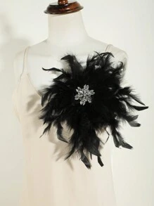 1 chiếc trâm cài áo/ghim cài áo hình lông vũ và hoa đính đá quý giả thời trang dành cho nữ thích hợp cho biểu diễn trên sân khấu, tiệc tùng, v.v. Ngày lễ tình nhân - lông hồng - Xem 10