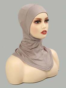 3 pièces Ensemble mode femme de couleur unie : Bonnet élastique pour sous-foulard, foulard de cou hijab, foulard de tête compatible avec l'abaya, pour usage quotidien
