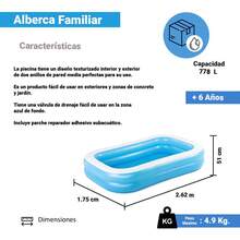 Piscina Inflable Rectangular Alberca Hinchable Infantil Azul 2.62 Mts Piscina Para Niñas y niños Capacidad 778 litros - Azul - Ver 2
