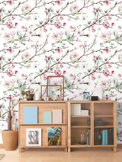 Roll Of Retro Thickened Painted Peach Blossoms, Blossom Branches, Groen Leaves, Home ation, Kitchen Cabinets, Tables, Chairs, Room Backgrounds, Renovation, DIY, Waterproof, Stain Resistant, Easy To Clean, Self Adhesive, Peel Paste Wallpaper, Wand Stickers, Stickers Bathroom Bedroom ation Stuff Living Ho Art Paper view 9