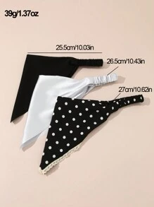 3件組女款時尚優雅高端黑色灰色波點蕾絲飾邊三角頭巾彈性髮巾頭飾 - 彩色 - 查看 3