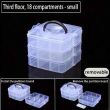 1pc 3-Tier 18-Grid Plastic Transparent Storage Box, Adjustable Stackable Compartment Slot Storage Box, Snap-Lock Clear Container Box For Sorting Storage Toy Jewelry Accessory Sundry - Clear - View 8