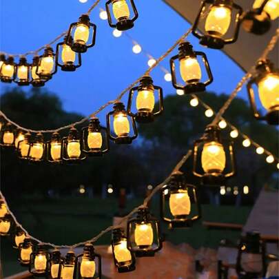 1 Pack Battery Powered Lantern String Lights 10/20/30/40 LED Kerosene Bottle RAMADAM String Light For Garden Home Wedding Holiday Party Indoor Outdoor Patio Camping  RAMADAM Decorations(Black/Glod)