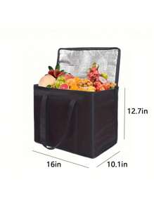 大容量保温购物袋，可重复使用，软质保冷袋，冷热食品外卖袋，轻便耐用，结实拉链，可折叠，可直立放置，适合夏季旅行、度假、学校用品、露营和户外活动 - 黑色 - 查看 3