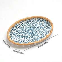 1pc Oval Appetizer Plates, Ceramic Rattan Plate Chinese Antique Style Painting Dessert Plate, Porcelain Food Serving Plate - White - View 4