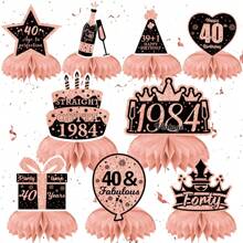 40TH Tổ ong Đồ Trang Trí Sinh Nhật , Đen Vàng Buổi tiệc Bàn Trang trí theo mua 9pcs Sinh nhật lần thứ 40 Bàn Trang trí theo mua Tổ ong Vàng hồng Theo chủ đề Buổi tiệc Bàn Tổ ong Đồ trang trí , Vui vẻ Sinh nhật lần thứ 40 Cổ vũ Đến 40 Cung cấp cho buổi tiệc - Hồng - Xem 1