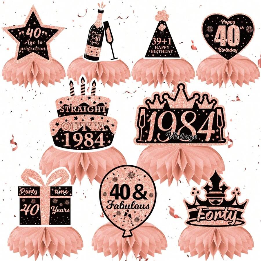 40TH Tổ ong Đồ Trang Trí Sinh Nhật , Đen Vàng Buổi tiệc Bàn Trang trí theo mua 9pcs Sinh nhật lần thứ 40 Bàn Trang trí theo mua Tổ ong Vàng hồng Theo chủ đề Buổi tiệc Bàn Tổ ong Đồ trang trí , Vui vẻ Sinh nhật lần thứ 40 Cổ vũ Đến 40 Cung cấp cho buổi tiệc - Hồng - Xem 1