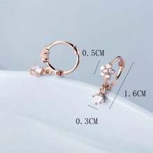 925 Sterling Silver Delicate Mini Simple & Fresh Classic Full Diamond Five-Petal Flower Earrings, Versatile & Elegant, Great Gift For Family, Friends, Couples