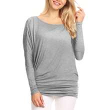 Womens Flowy Draped Long Sleeve Batwing Dolman Top - 水鴨藍 - 查看 10