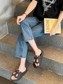 Sandalias De Moda Para Dama Diseño De Conejo Animado, Sandalias De Primavera Y Verano Para Vacaciones Y Hogar - Negro - Ver 7