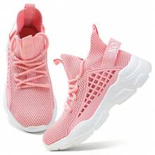 Kids High Top Trainers Boys Fashion Sports Shoes Grils Lightweight Breathable Footwear Comfortable Childrens Casual Sneakers - 粉色 - 查看 5