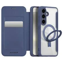 1入組dux Ducis藍色翻蓋連支架手機殼,適用於三星s24 Ultra、三星s24 Plus、三星s24,具備抗刮、防塵、防油、防震全面保護功能,採用pu皮革材料,具配備rfid信用卡阻擋卡槽,便於日常使用的翻蓋錢包式手機殼 - 藍色 - 查看 1
