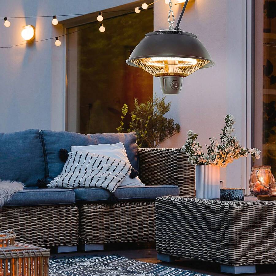 Outsunny 600W Electric Heater Ceiling Hanging Halogen Light With Adjustable Hook Chain Black Aluminium Frame - Black - View 1