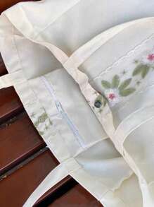 1pc Plain Embroidered Canvas Bag For Women, Large Capacity Shoulder&Handbag For School, Travel, Vacation, Wedding, Etc. - Beige - View 6