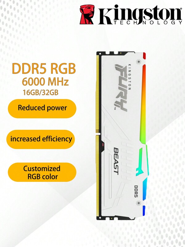 KINGSTON FURY Beast DDR5 RGB RAM White 16GB 32GB 6000 5600 MHz Desktop AMD Intel CPU Motherboard Memory RAMs 1.1V