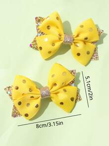 2pcs/Pack Cute Gold Polka Dot Yellow Bow Hair Clips For Children - Multicolor - View 4