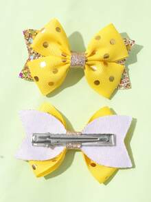 2pcs/Pack Cute Gold Polka Dot Yellow Bow Hair Clips For Children - Multicolor - View 2