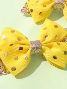 2pcs/Pack Cute Gold Polka Dot Yellow Bow Hair Clips For Children - Multicolor - View 3