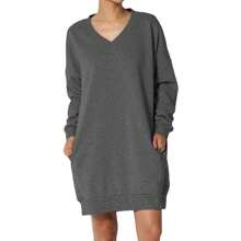 Haute Edition Women's Oversized Pullover Sweatshirt Dress - 墨綠色 - 查看 4