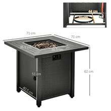Outsunny Square Propane Gas Fire Pit Table, 40000 BTU Rattan Smokeless Firepit Patio Heater With Protective Cover, Lava Rocks And Lid, 71cm X 71cm X 62cm, Black - Black - View 4