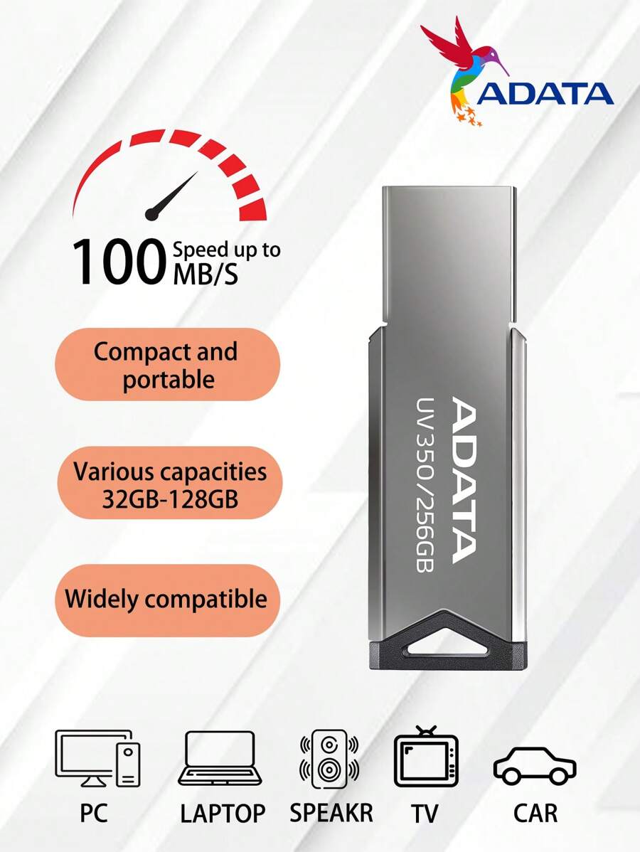 原裝pendrive Adata閃存盤uv350 128gb 64gb 32g隨身碟pendrive Usb3.0閃存盤金屬存儲器usb磁盤閃存 - 銀色 - 查看 1
