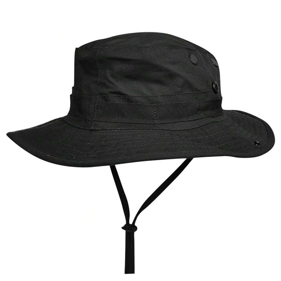 Tactical Camo Bucket Hat For Men Women Outdoor UV Protection Sun Hat Wide Brim Boonie Hat Foldable Fishing Hat - màu đen - Xem 1