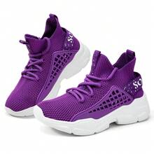 Kids High Top Trainers Boys Fashion Sports Shoes Grils Lightweight Breathable Footwear Comfortable Childrens Casual Sneakers - 紫色 - 查看 4