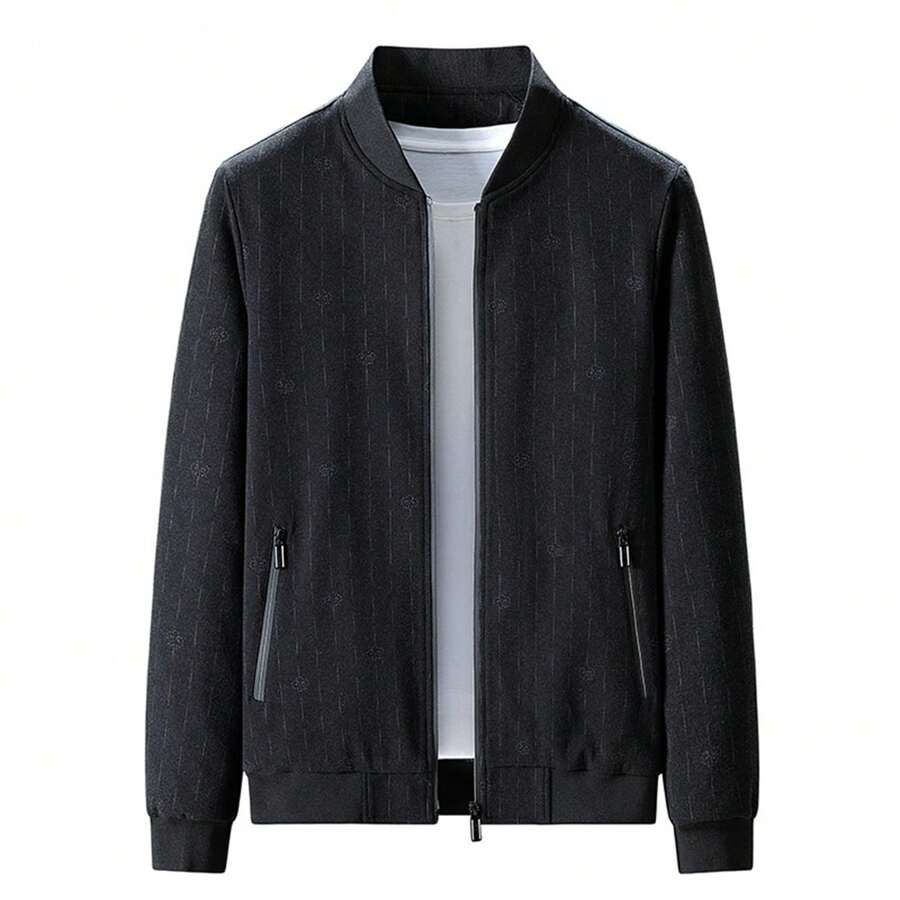 Chaqueta Negra Para Hombre, Sencilla Y Versátil Para Outfit De Negocios Y Casuales Al Aire Libre En Primavera - Negro - Ver 1