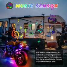 Volxon Xe máy RGB Đèn LED Bộ dụng cụ Không thấm nước Kiểm soát APP Nhiều màu Bầu không khí Với điều khiển từ xa Đối với Dải đèn LED , Mốt Động cơ Xe đạp DIY Đèn , Âm nhạc Đồng bộ hóa , DC 12V 1 gói - màu đen - Xem 2