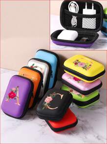 1入時尚簡約純色EVA材質裝飾字母通用數字存儲袋，男女均可使用，可用於存儲耳機和充電寶，數據線，情人節禮物，商務，旅遊，學校，辦公室，旅行必備品，旅行配件，旅行整理袋 - 黑色 - 查看 1