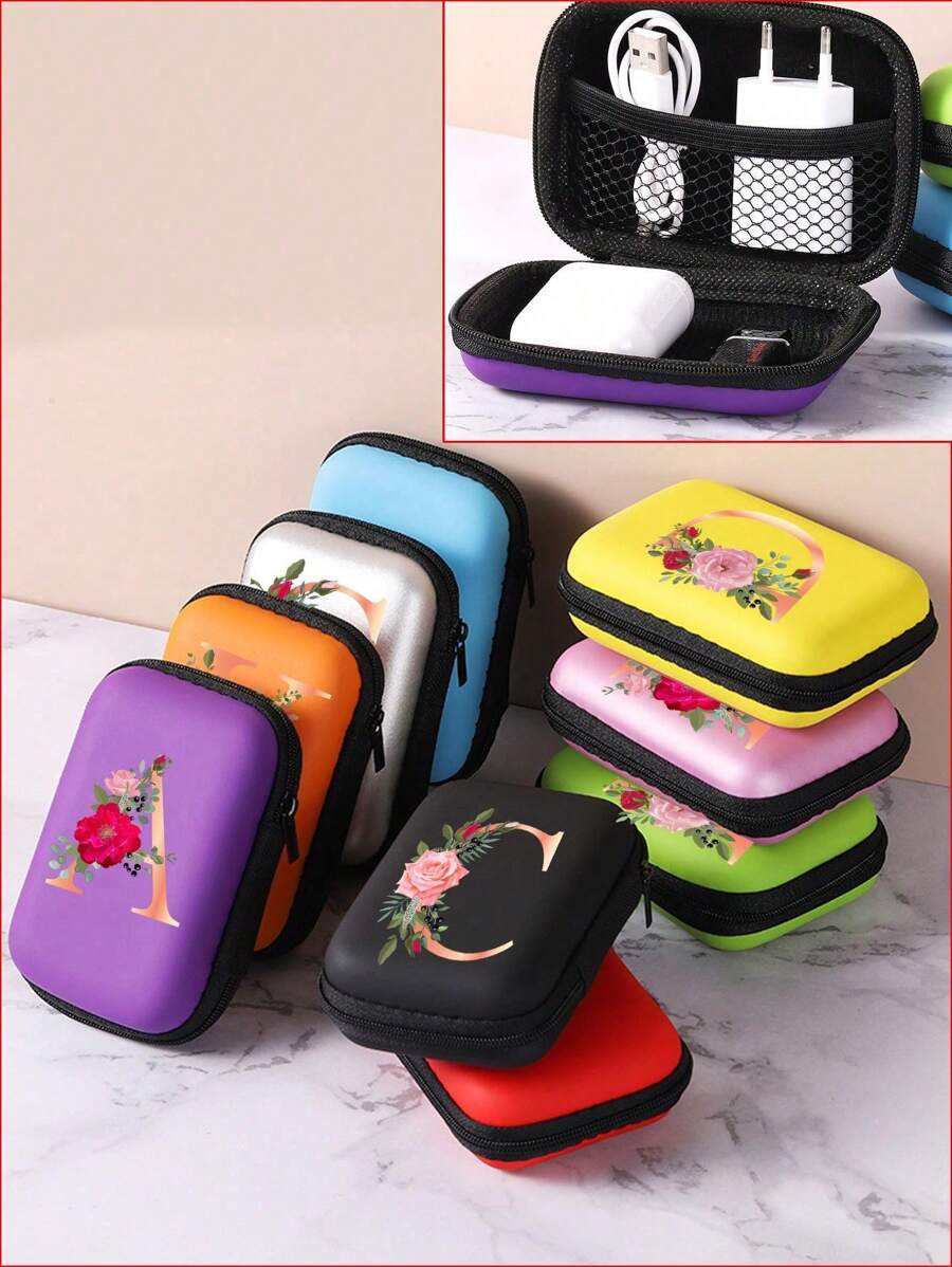 1入時尚簡約純色EVA材質裝飾字母通用數字存儲袋，男女均可使用，可用於存儲耳機和充電寶，數據線，情人節禮物，商務，旅遊，學校，辦公室，旅行必備品，旅行配件，旅行整理袋 - 黑色 - 查看 1