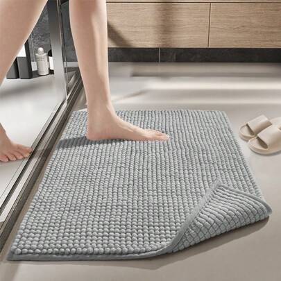 1pc Solid Color Rectangle Floor Mat, 1300g/Sqm Minimalist Style Chenille Rectangular Ultra Fine Fiber Anti-Slip Bathroom Mat Absorbent Carpet Pad, Suitable For Bedroom, Bathroom, Living Room And Other Scenes ,Room Decor