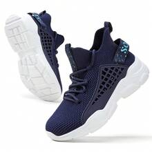 Kids High Top Trainers Boys Fashion Sports Shoes Grils Lightweight Breathable Footwear Comfortable Childrens Casual Sneakers - 藏蓝色 - 查看 4