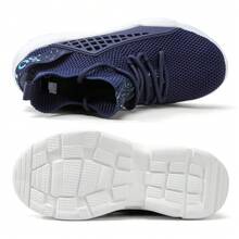 Kids High Top Trainers Boys Fashion Sports Shoes Grils Lightweight Breathable Footwear Comfortable Childrens Casual Sneakers - 藏蓝色 - 查看 3