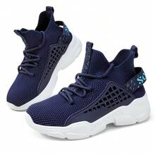 Kids High Top Trainers Boys Fashion Sports Shoes Grils Lightweight Breathable Footwear Comfortable Childrens Casual Sneakers - 藏蓝色 - 查看 5