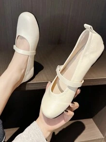 復古珍風格女鞋圓頭低口款平底鞋,加大尺碼真皮奶奶鞋 - 杏色 - 查看 5