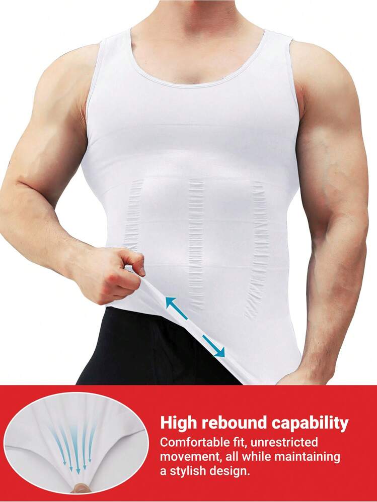 Boyfriend Style Men's Body Shaping Sleeveless Top- Breathable Chest Binder AbdoBoyfriend Style Men Controlled Compression Shirt, Suitable For Sports Activities Gym Clothes Boyfriend Style Men Basic T Shirt White Summer - White - View 6