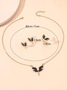 1set Black Rhinestone Wings Necklace, Angel Wings Earrings Jewelry Set For Women - 1 Pair Earrings, 1 Necklace - Black Butterfly Necklace Set - View 7